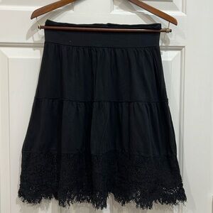 Prana Breathe Black Cotton Tiered Lace Trimmed Skirt Size S